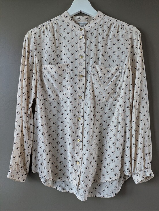 Club Monaco Tops - Club Monaco Silk Cream Button-Down Shirt with Circular Eye Print